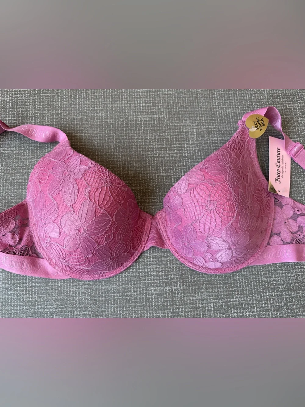 NWT Juicy Couture 38D Sexy T Shirt Bra Pink Lace Cashmere Rose